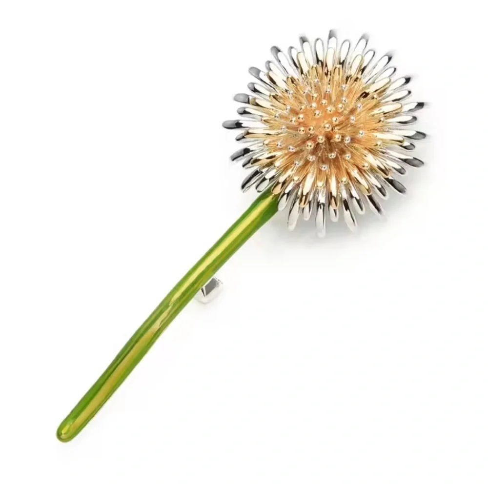 Dandelion Silver Gold Stem Brooch